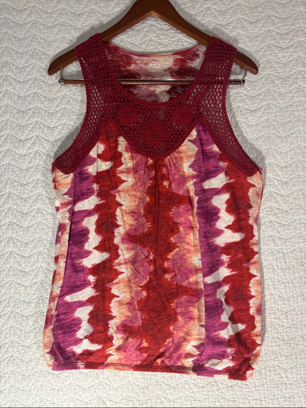 a.n.a Crochet Yoke Tie-Dye Tank - Red, Pink, Orange